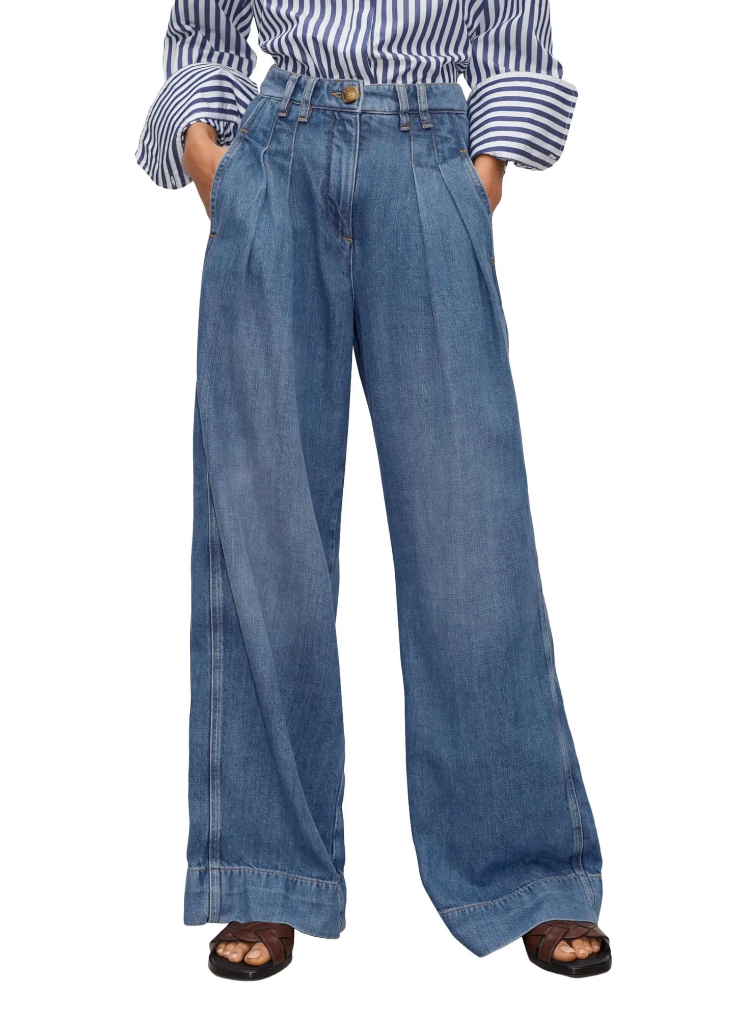 Women's Denim Pants High Waist Wide Leg Jeans Baggy Casual Straight Leg Denim Pants Female Vintage Blue Baggy Trousers