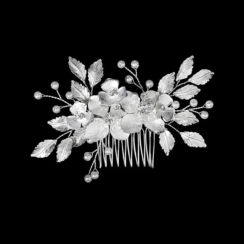 Silver Alloy Hair Comb Handmade Pearls Rhinestones Fashion Metal Headpiece Elegant Hair Jewelery Accessory For Women