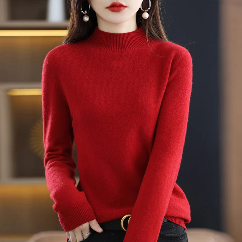 100% Pure Wool Half Turtleneck Pullover In Cashmere Sweater Women's Casual Knit Top Women's Coat