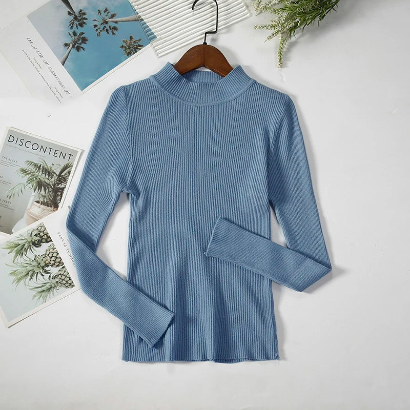 Women's Turtleneck Sweater Knitted Soft Pullovers cashmere Jumpers Basic Solid Soft Sweaters Women Autumn Winter Casual Top
