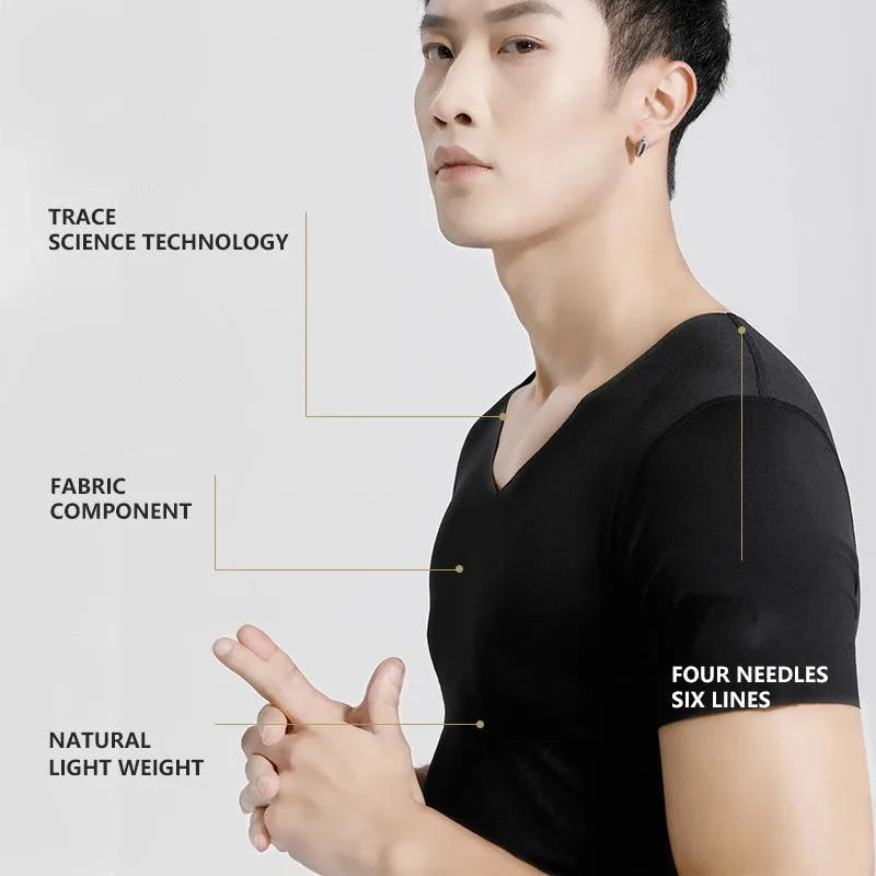 Men's Women's Sports Ice Silk Seamless Short Sleeves Gym Running Fitness Cycling T-Shirt Breathable Fit Solid Color V-neck