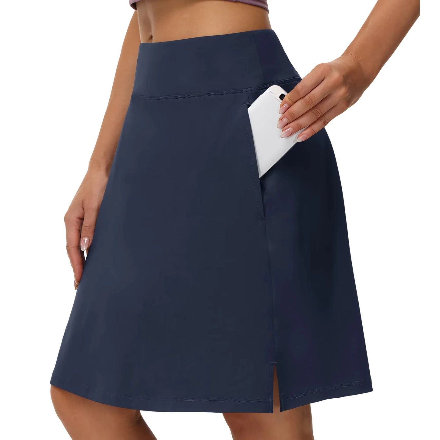 Knee Length Skorts  Woman 4 Pockets High Waisted Women's Tennis Golf Skirts Long Athletic Skirt with Shorts