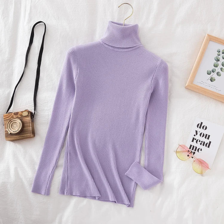 Women's Turtleneck Sweater Knitted Soft Pullovers cashmere Jumpers Basic Solid Soft Sweaters Women Autumn Winter Casual Top