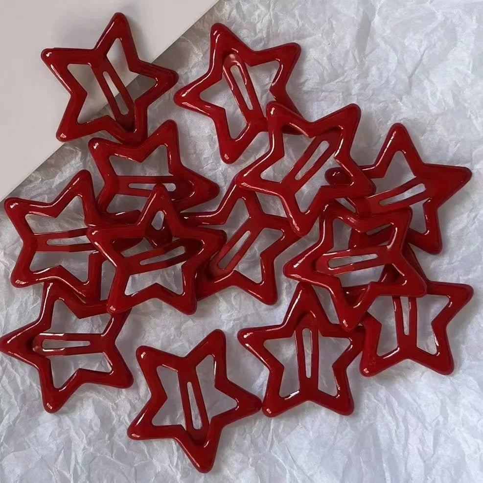 10 Pcs/Lot Red Star Snap Clip Waterdrop Barrettes Hairpin Women Hair Clip Accessories