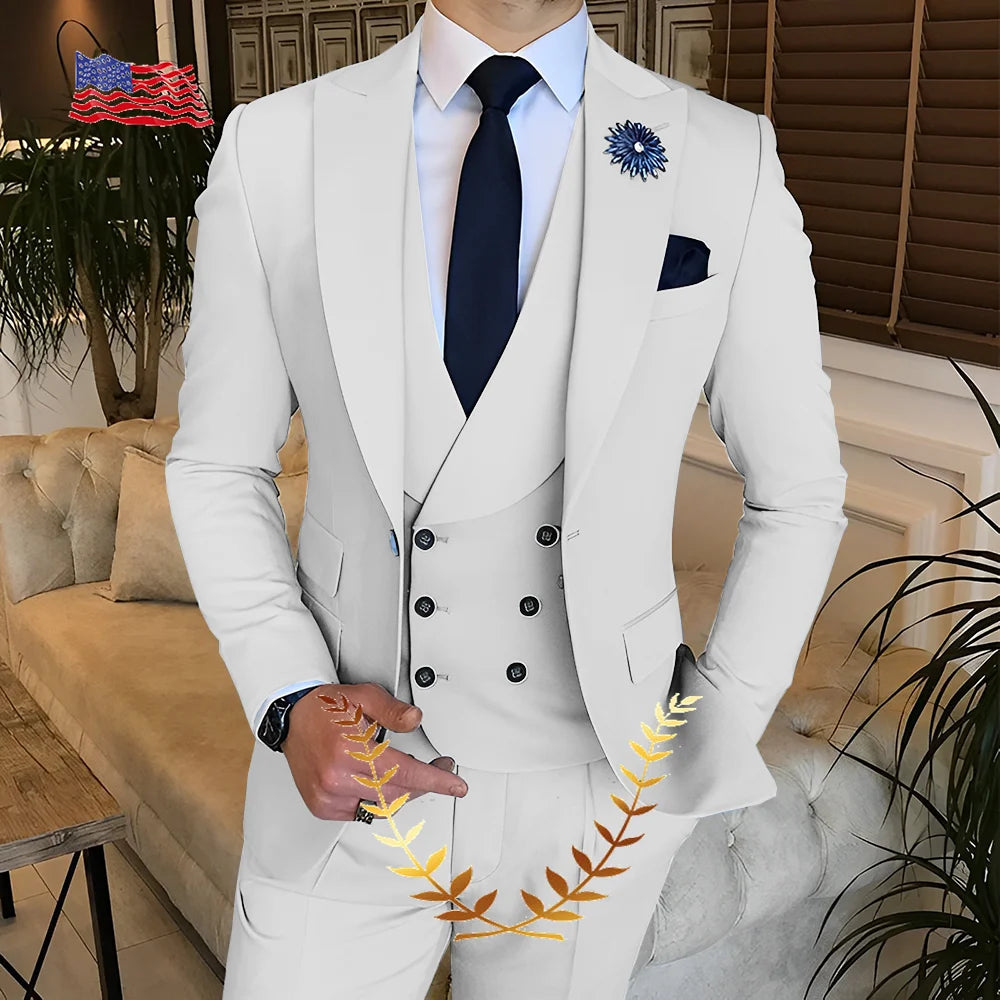 Men's Suit Jacket Pants Vest 3-piece Set Slim Fit Handsome Men Blazer for Party