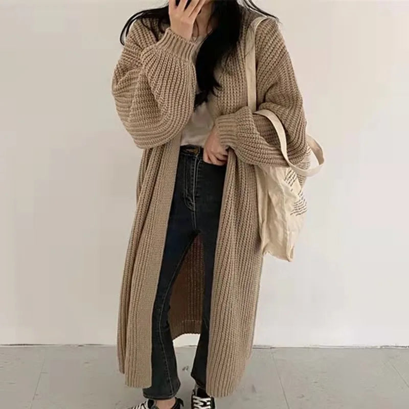 Autumn Winter Fashion Female Vintage Full Sleeve Loose Warm Knitwear Long Sweaters Cardigan Women Casual Sweater Coats Outwear