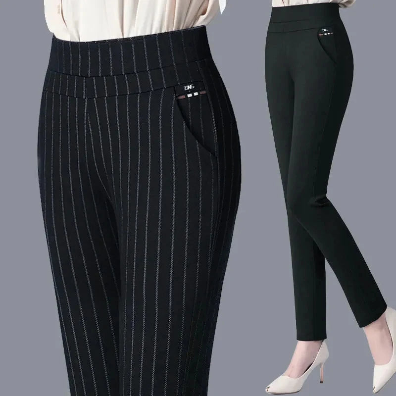 Thin & Thick Warm Winter Pencil Pants Women's Pin Stripe Skinny Trousers  Clothing Leggings