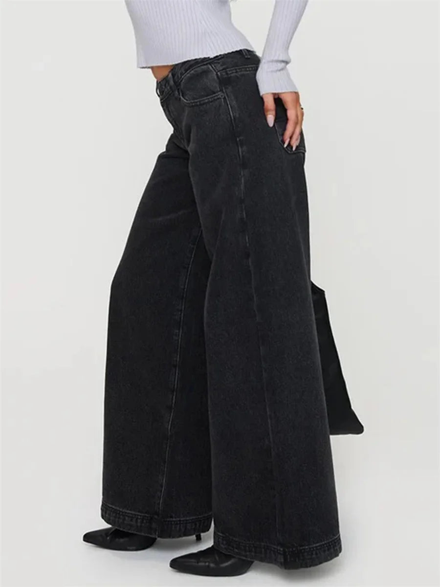 Women s High Waist Flared Jeans Vintage Wide Leg Denim Pants Casual Bell Bottom Trousers