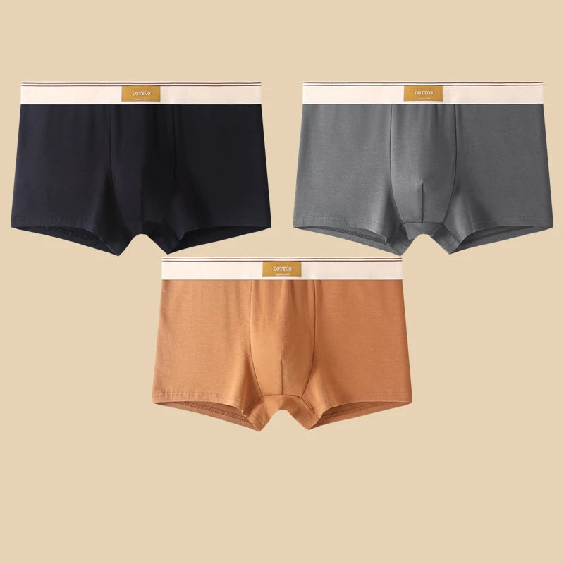 3Pcs Men's Underwear Hombre Boxershorts Comfortable Breathable Cotton Underwear Sexy Underwear Solid Color Boxer Shorts