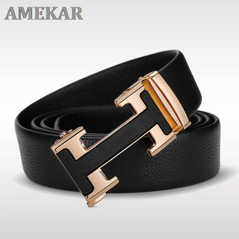 Luxury Vintage H Automatic Buckle Belt High Quality Alloy Designer Buckle Genuine Real Leather