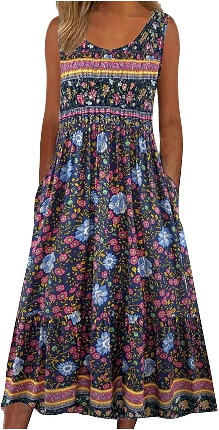 Print sleeveless pullover dress women casual plus-size dress