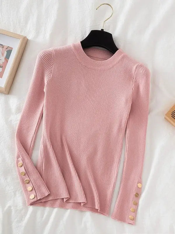 Women's thick sweater pullovers casual button o-neck chic sweater female knit top soft jumper tops