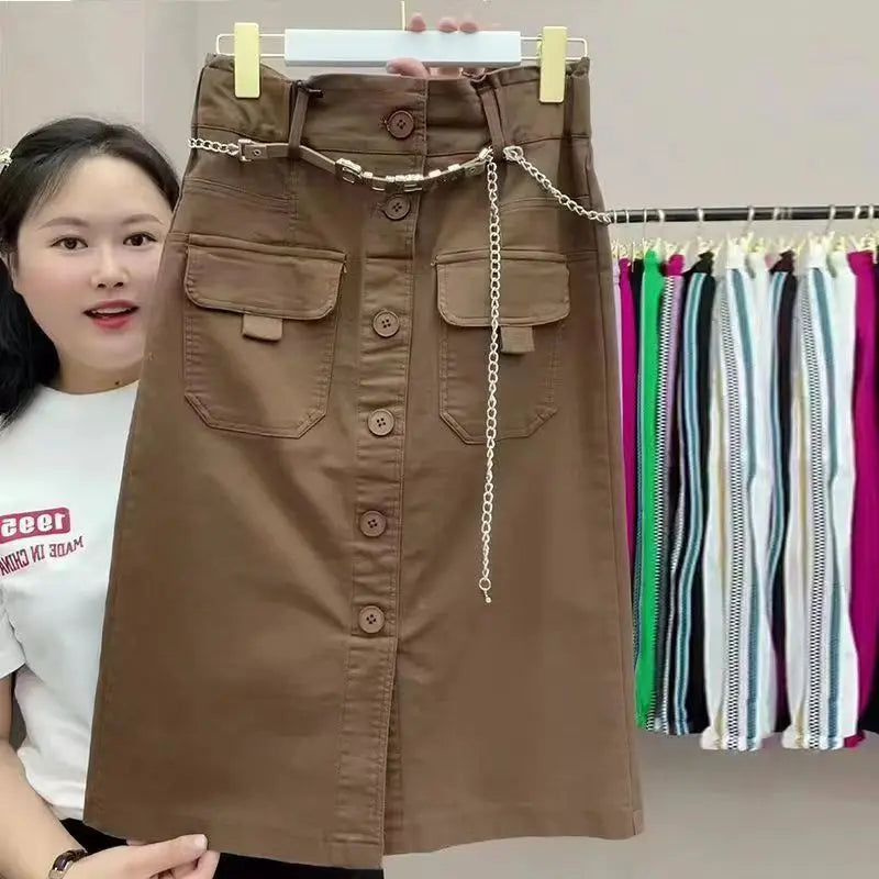 High Waist Slim Skirt Buttons A-line Casual