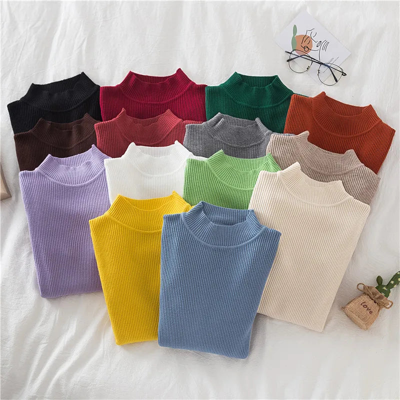 Women's Turtleneck Sweater Knitted Soft Pullovers cashmere Jumpers Basic Solid Soft Sweaters Women Autumn Winter Casual Top