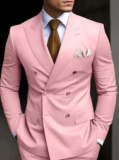 High Quality Men's Suits Double Breasted Bespoke Double Breasted Peaked Lapel Formal Blazer Slim Fit 2 Piece Jacket Pants