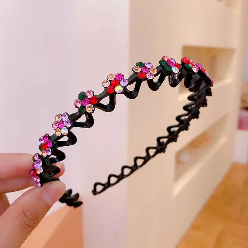 Non-slip Rhinestone Headbands Solid Wave Hairbands for Women Bezel Fashion Hair Hoop Ladies Boutique Hair Accessories
