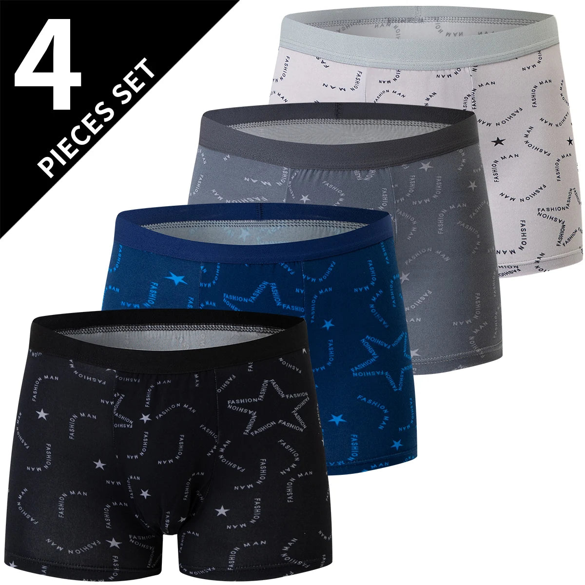 4-piece MEN'S FASHION Printed Underwear Breathable Crotch Boxers for Teenagers Comfortable plus Size Underwear up to 6XL.
