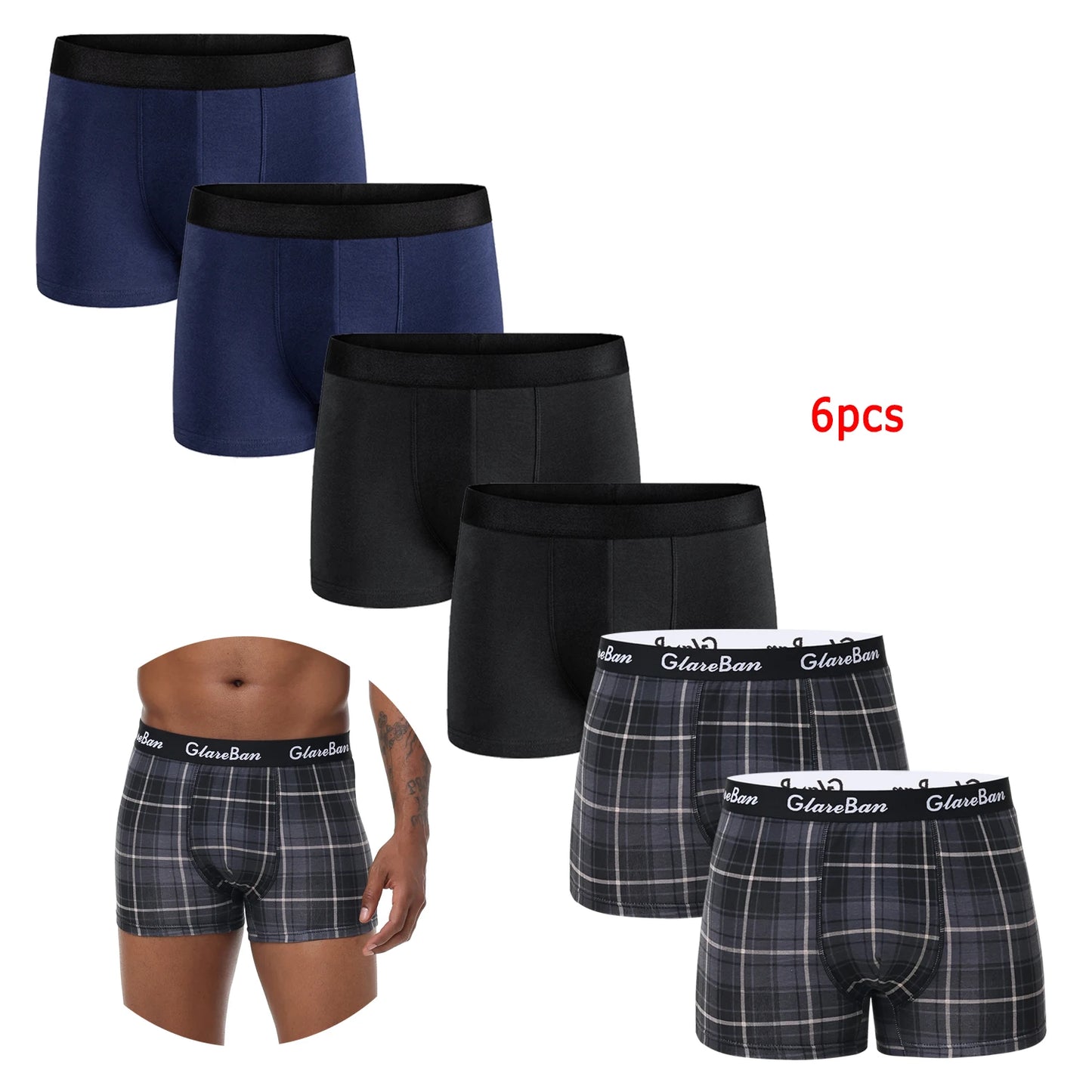 6pcs pack Black Boxer Shorts Men Underwear Soft Breathable Male Underpants for Men Homme Boxershorts