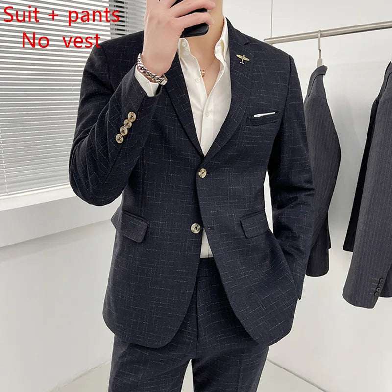 Men's High-Quality Wedding Suit 3 Piece Set Fashion Business Professional Groom Best Man Suit with Vest And Trousers