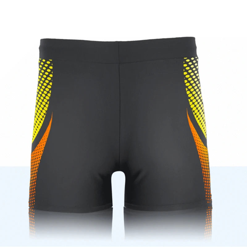 European size Geometric Graphic And Letter Print Men's Swim Trunks With Drawstring, Quick Dry And Stretchable Shorts For Summer