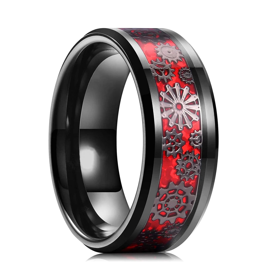 Fashion Steampunk Gear Wheel Men Stainless Steel Ring Inlay Carbon Fiber Rings For Men Rock