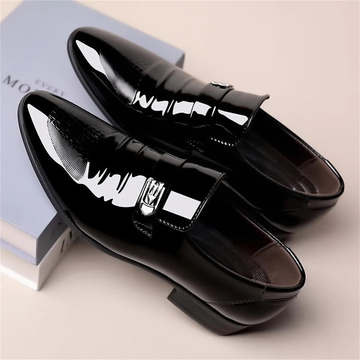 Mens Dress Shoes High Gloss Patent Slip On Loafers Comfortable Formal Business Oxford Casual Driving Pointed Toe Boat Shoe