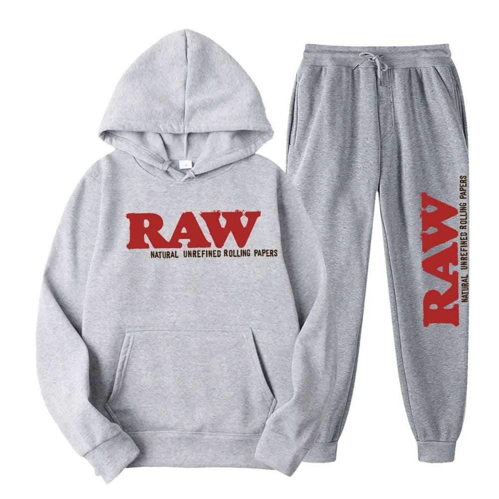 Men's Set RAW  Running Hoodie Sweatpants Men's Set 2PK Autumn Winter Casual Woolen Sportswear