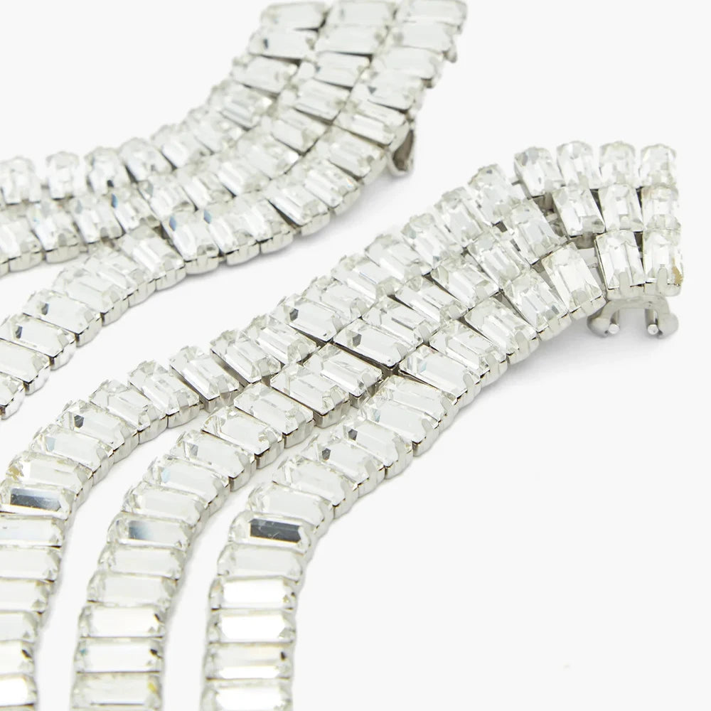 Exaggerated Crystal Tassel Ear Clip Earrings No Piercing Jewelry Rhinestone Clip Earrings