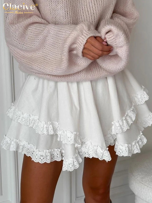Casual Loose  High Waist Mini Skirt Pleated Skirt F