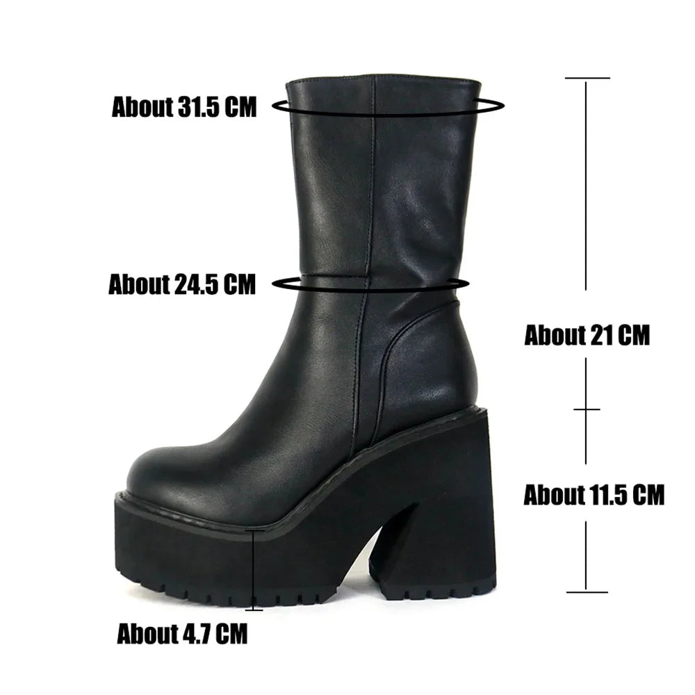 Punk Goth Platform Chunky High Heel  Ankle Boots Round Toe Side Zipper Shoes