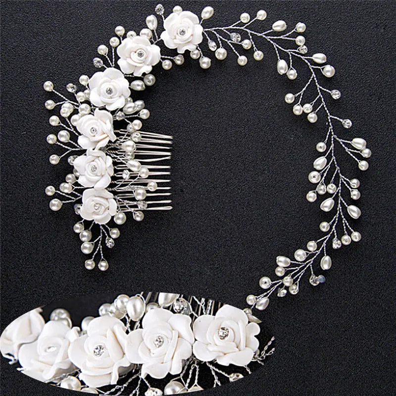 Hair Color Pearl Wedding Hair Combs Hair Accessories for Bridal Flower Headpiece Women Bride Hair ornaments Jewelry