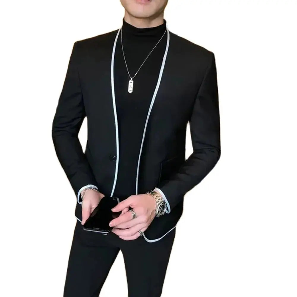 Elegant Black Gentlemen Men's Suits Slim Fit Casual Prom Party 2 Piece Jacket Pants Full Set Luxury Male Clothing Terno Blazer
