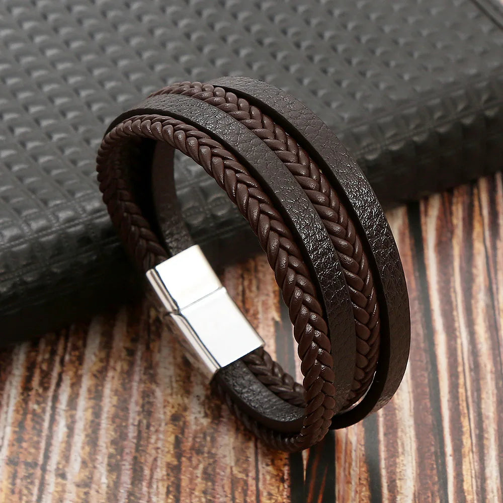 Hot Fashion Beads Leather Bracelet Men Classic Tiger Eye Beaded Multi Layer Leather Bracelet For Men Jewelry