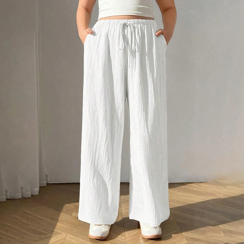 Women s Plus Size High Waisted Wide Leg Palazzo Pants with Elastic Waist and Side Pockets for Comfort and Style