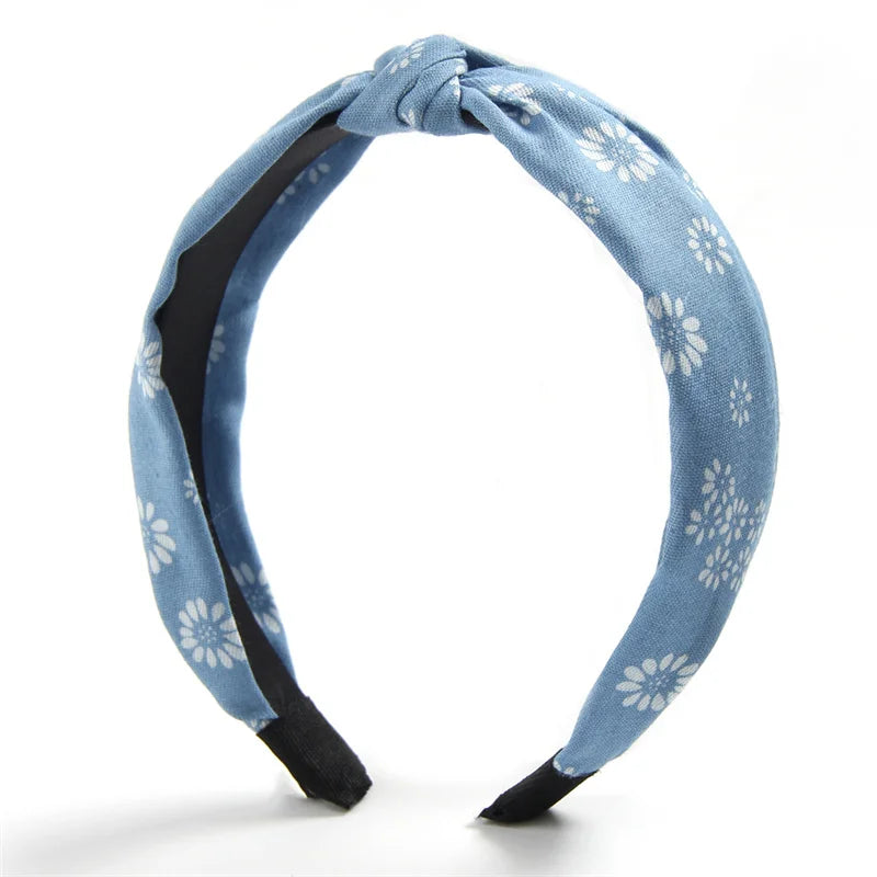 1/3pcs Knotted Print Denim Cloth Headband for Women Girls Face Wash Hair Hoop Simple Denim Headpiece