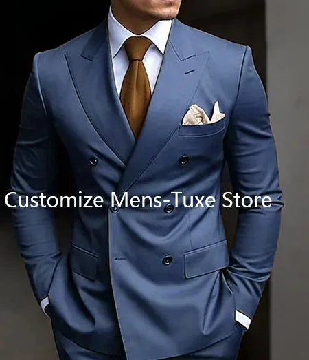 High Quality Men's Suits Double Breasted Bespoke Double Breasted Peaked Lapel Formal Blazer Slim Fit 2 Piece Jacket Pants