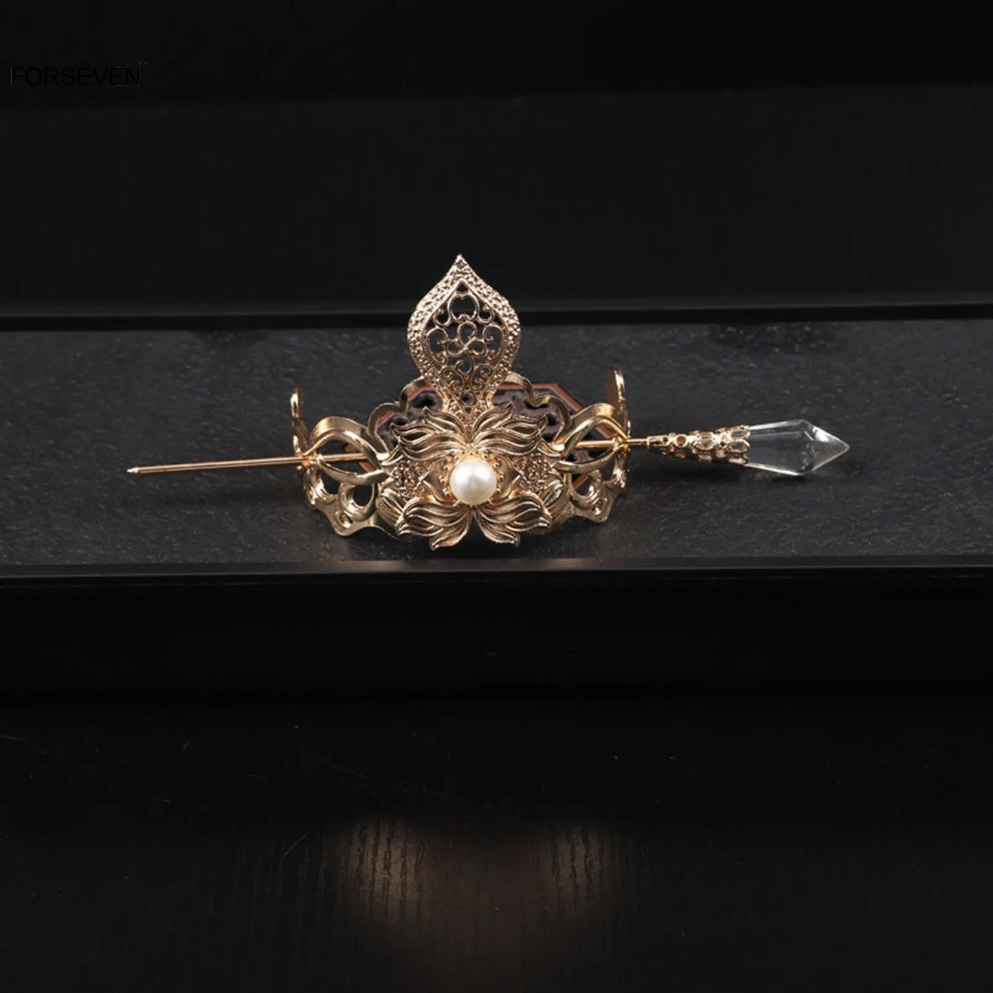 Retro Chinese Hair Crown Golden Alloy Tiaras and Crowns Pearl Headbands with Hair Sticks Vintage Hair Jewelry for Men Women