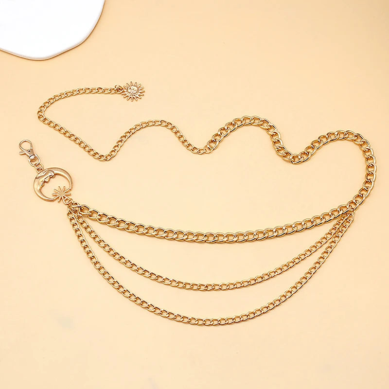 Women Waist Chain Belt for Dress Skirt Belts with Moon Star Waistbands Gold Silver Ladies Clothing Accessories