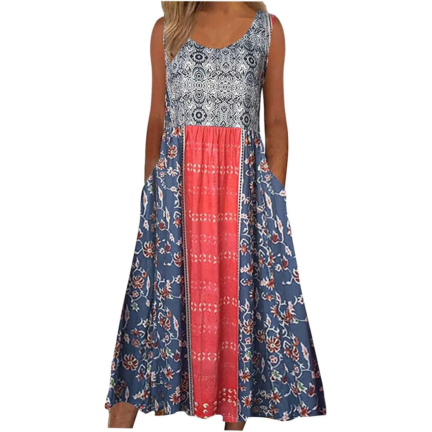 Print sleeveless pullover dress women casual plus-size dress