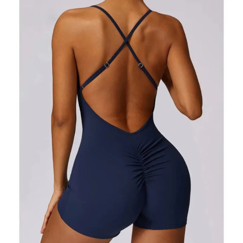 Quick-Drying Nude Feel Sports One-Piece Leisure Running Fitness Clothes Tight Back Yoga Clothes workout shorts  yoga shorts