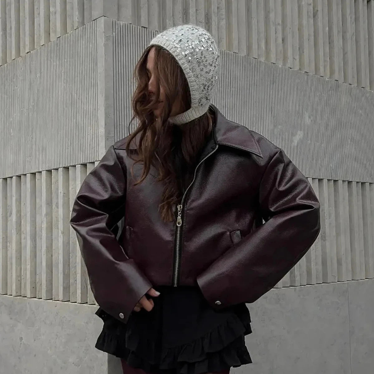 High Street Style Jacket Solid Color Retro Loose Long Sleeved Zipper Coat