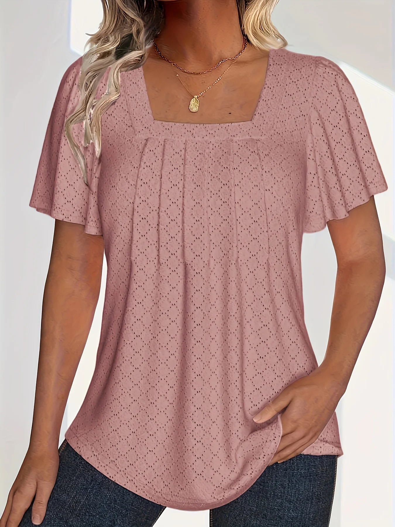 Plus size spring and summer fashionable and elegant hollow tops for women office wear loose ruffle sleeves versatile tops