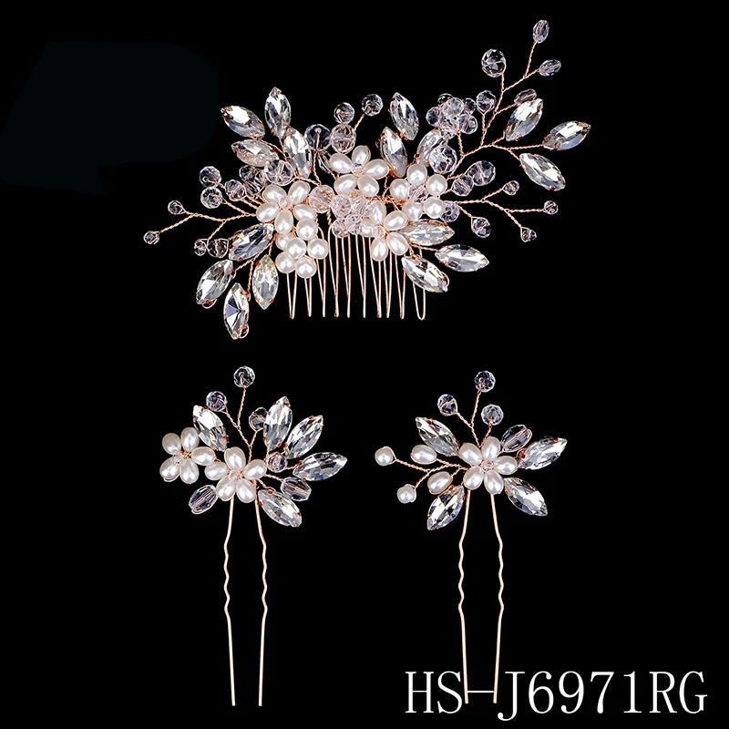 Luxury Pearls Flower Hair Comb Hair Pins Clips Set Cute Hair Fork Headpieces for Women Jewelry Gift Hair Accessory