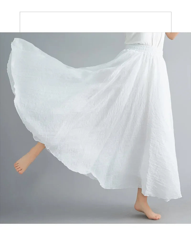Cotton Linen Maxi  Casual Loose Long Skirt