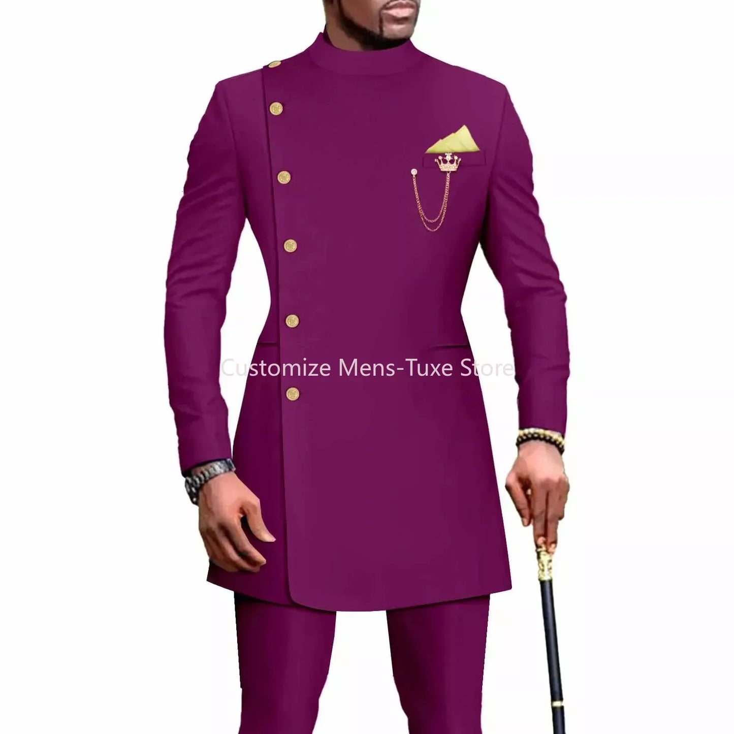Men's Suits Blazers African Style Clothes for Men Suit 2 Piece Jacket Pants Traditional Wedding Slim Fit Solid Color Festival Party