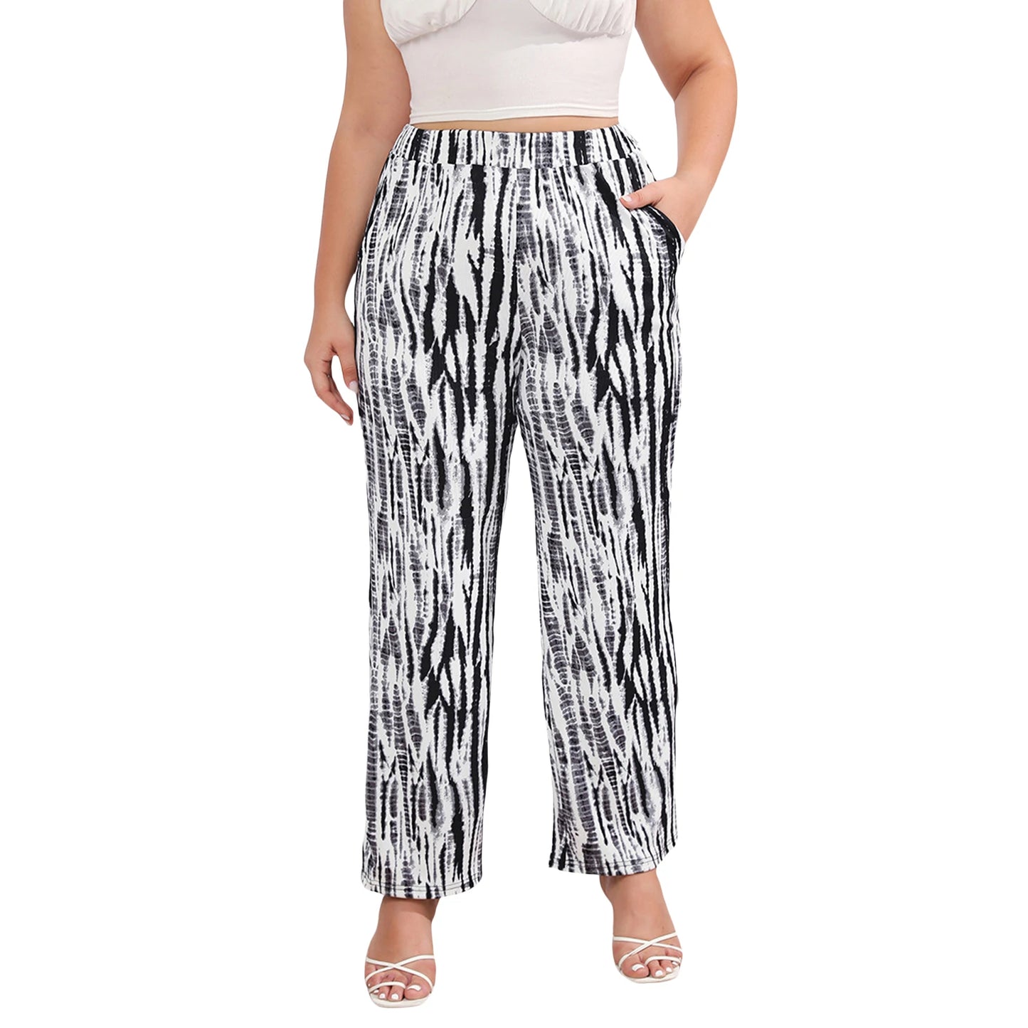 Women s Casual Loose Fit Zebra Print Wide Leg Palazzo Pants with Elastic Waistband for Spring and Summer Fashion