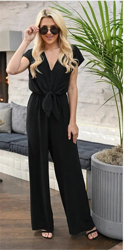 Elegant Off-Shoulder Ruffle Jumpsuit Sleeveless High Waist Wide Leg  Casual Summer Beach