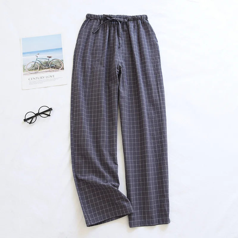 Cotton Men and Women's Homewear Spring and Fall Sleeping Pants Thin Section Plaid Home Pajama Pants Casual Soft