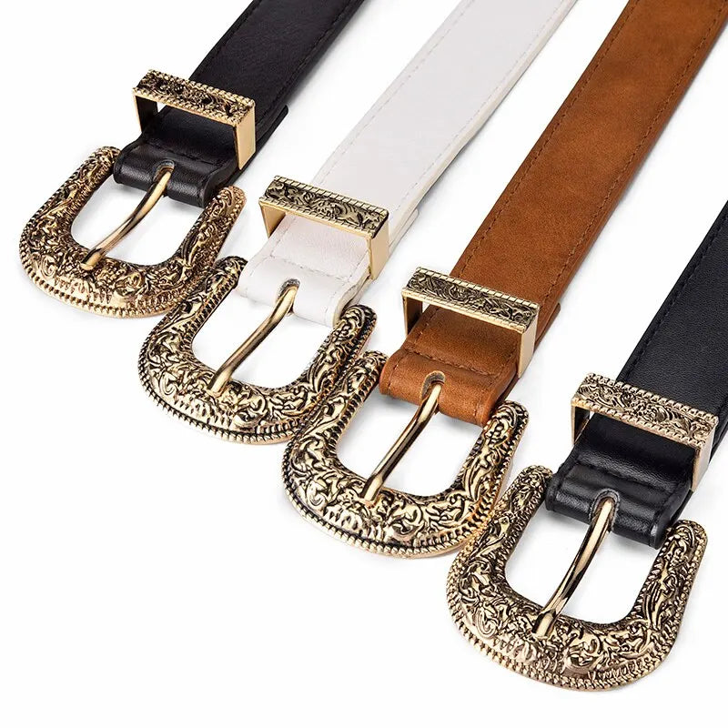 Women's Belt Vintage Carved Needle Buckle Belt Rock Style Jeans Belt PU Leather Belt