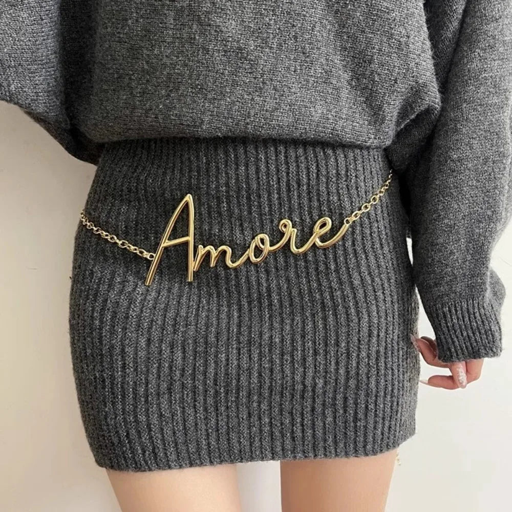 Women's Belt, Fashion Versatile Simple Women's Waist Chain, Gold Retro Women's Belt